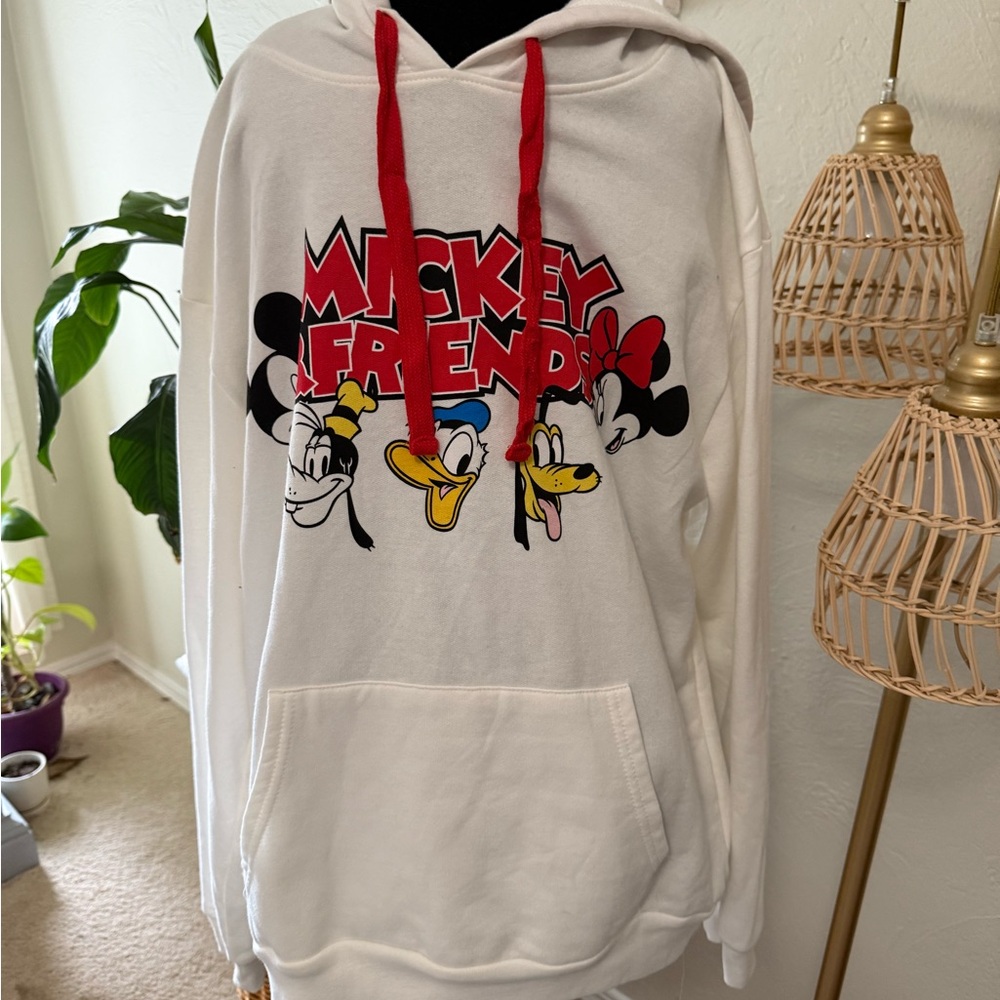 Disney Mickey Friends White Hoodie with Red Accents